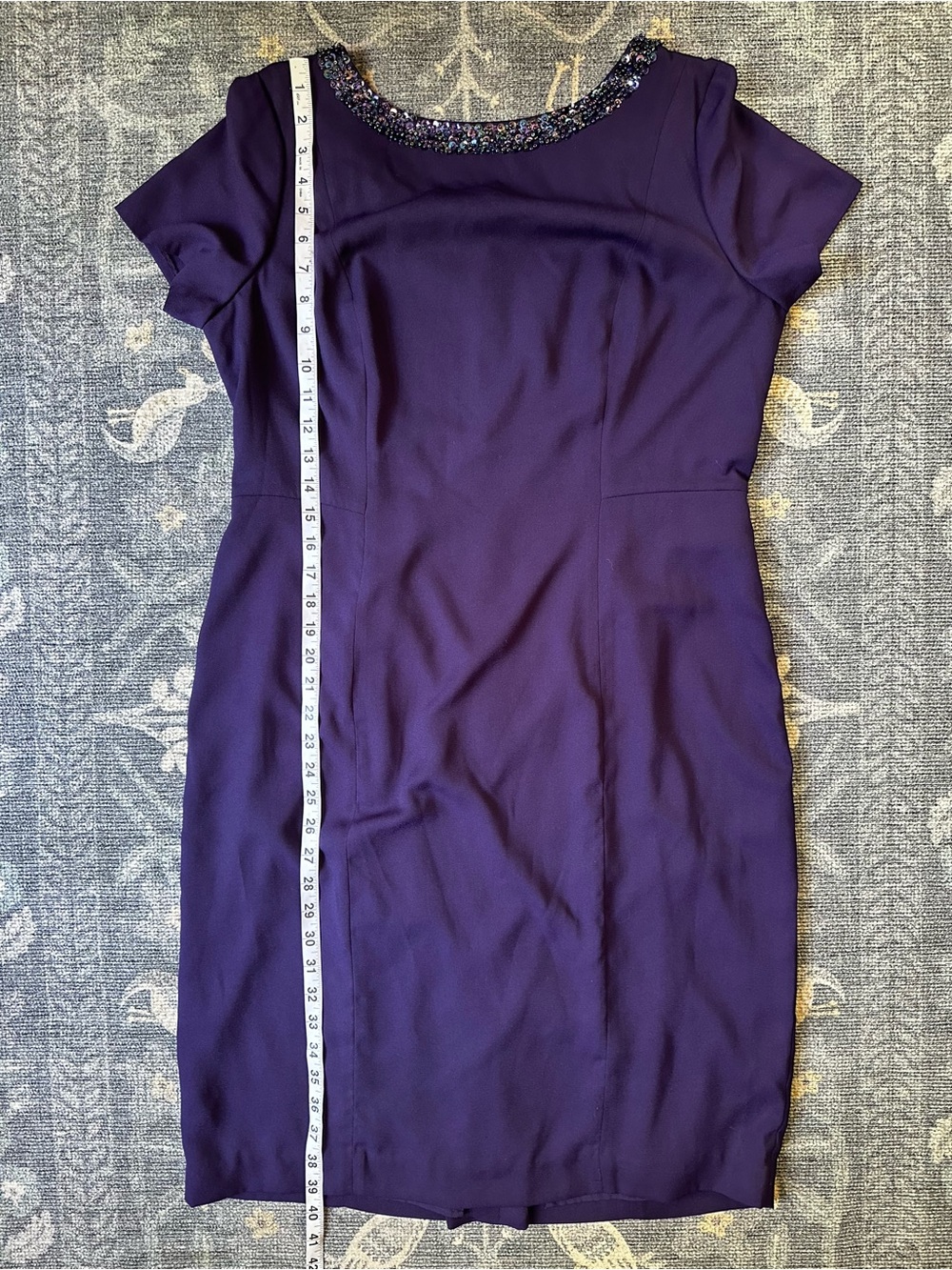 Talbots Purple Beaded Sequin Neck Short Sleeve Sheath Midi Dress Sz 12 - Picture 5 of 6